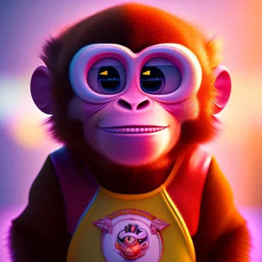 pixar style anamorphic cute monkey baby, smiling,gangsta gold neckless, full body, magenta puffer jacket, manila city backdrop, dramatic lighting, hyper realistic, unreal engine 5, 16k. full detailed