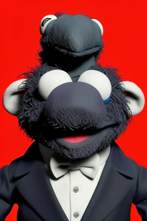 Waist up muppet Portrait, Xi Jinping as muppet doll, Black suit, photo studio, blue background, unreal engine 5, concept art, art station, god lights, ray tracing, RTX, lumen lighting, ultra detail, volumetric lighting, 3d.