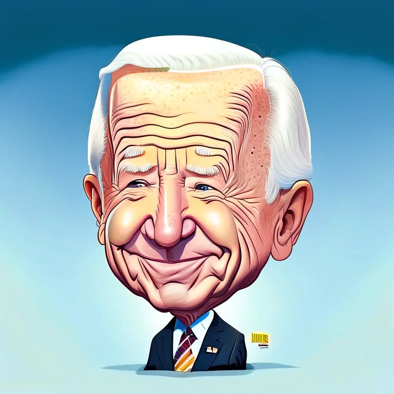 Ilustración chibi Joe Biden con una naríz extra larga como la del muñeco Pinocho