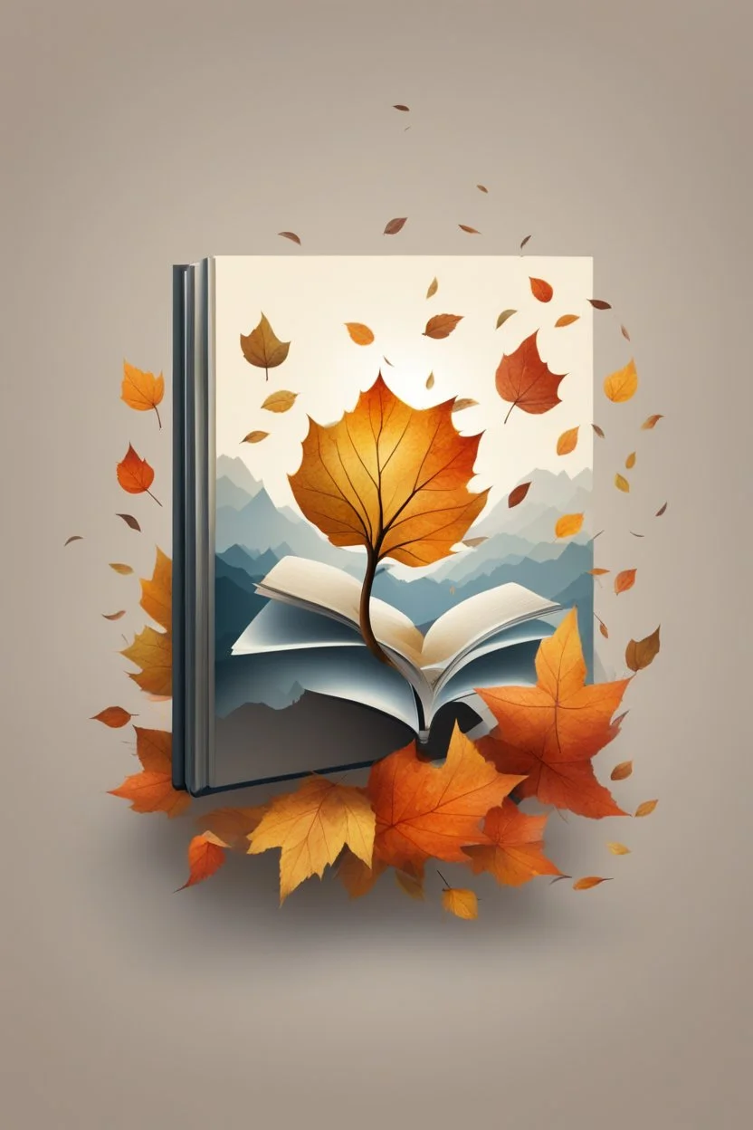 square logo , landscape with leaf fall, flying leaves in the book