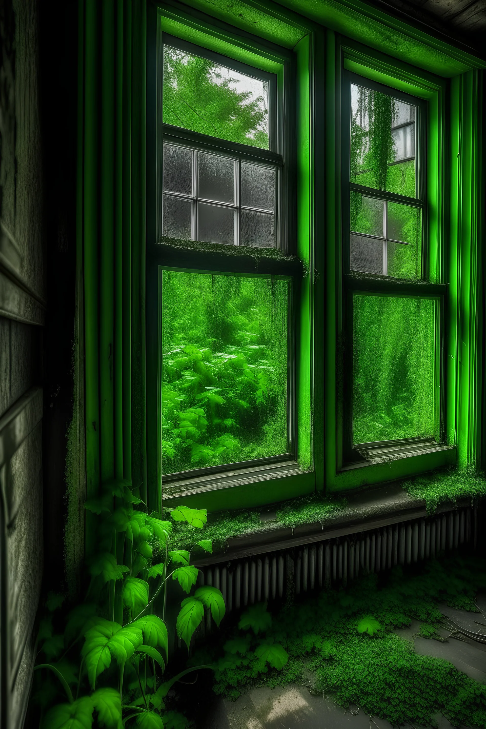 зелень растет на окне