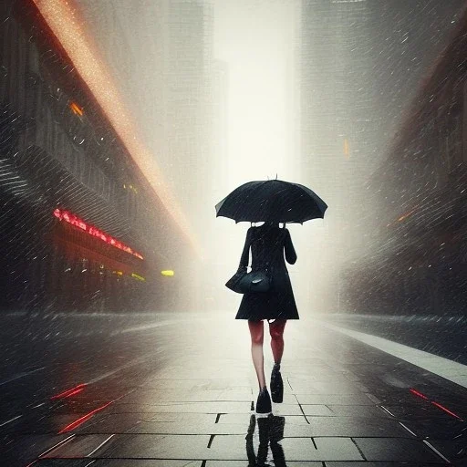 Girl walking in Rain