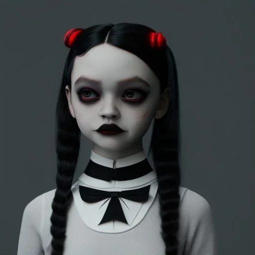 Jenna ortega with wednesday addams black dress,soft goth libstick, wednesday addams make up, dramatic lighting, highly detailed, volumetric lighting, unreal engine, 8k