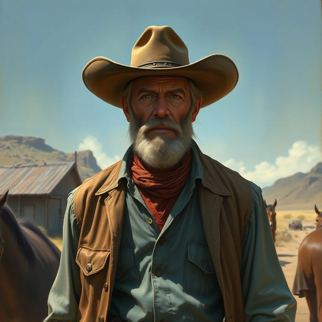 Old Balding Mentor called "Dusty" Western fantasy art