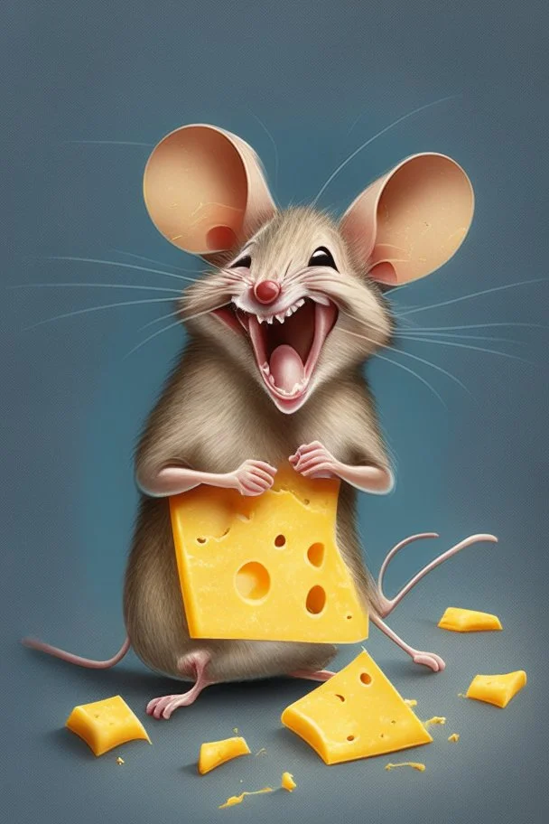 Design of a mouse eating cheese and laughing