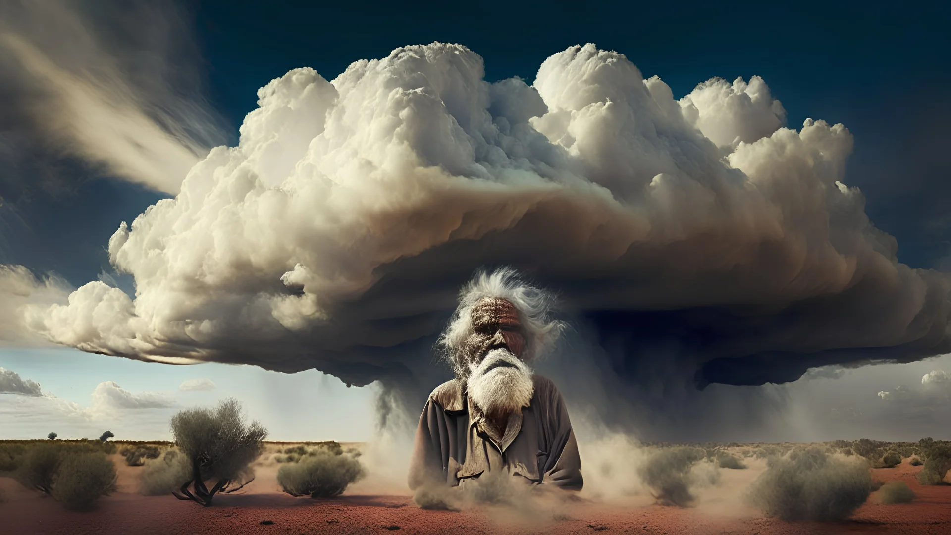 old bushman in a big cloud