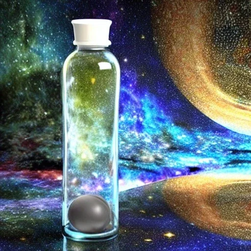 universe in a bottle on a velvet tablecloth,