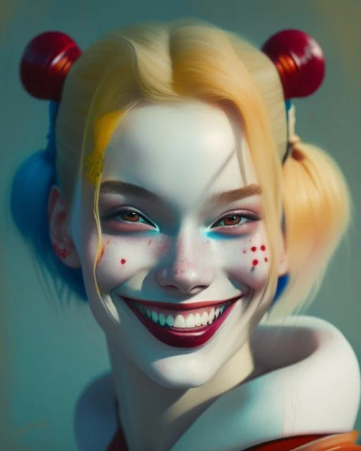 painting by koson ohara and marta bevacqua, Harley Quinn Smile