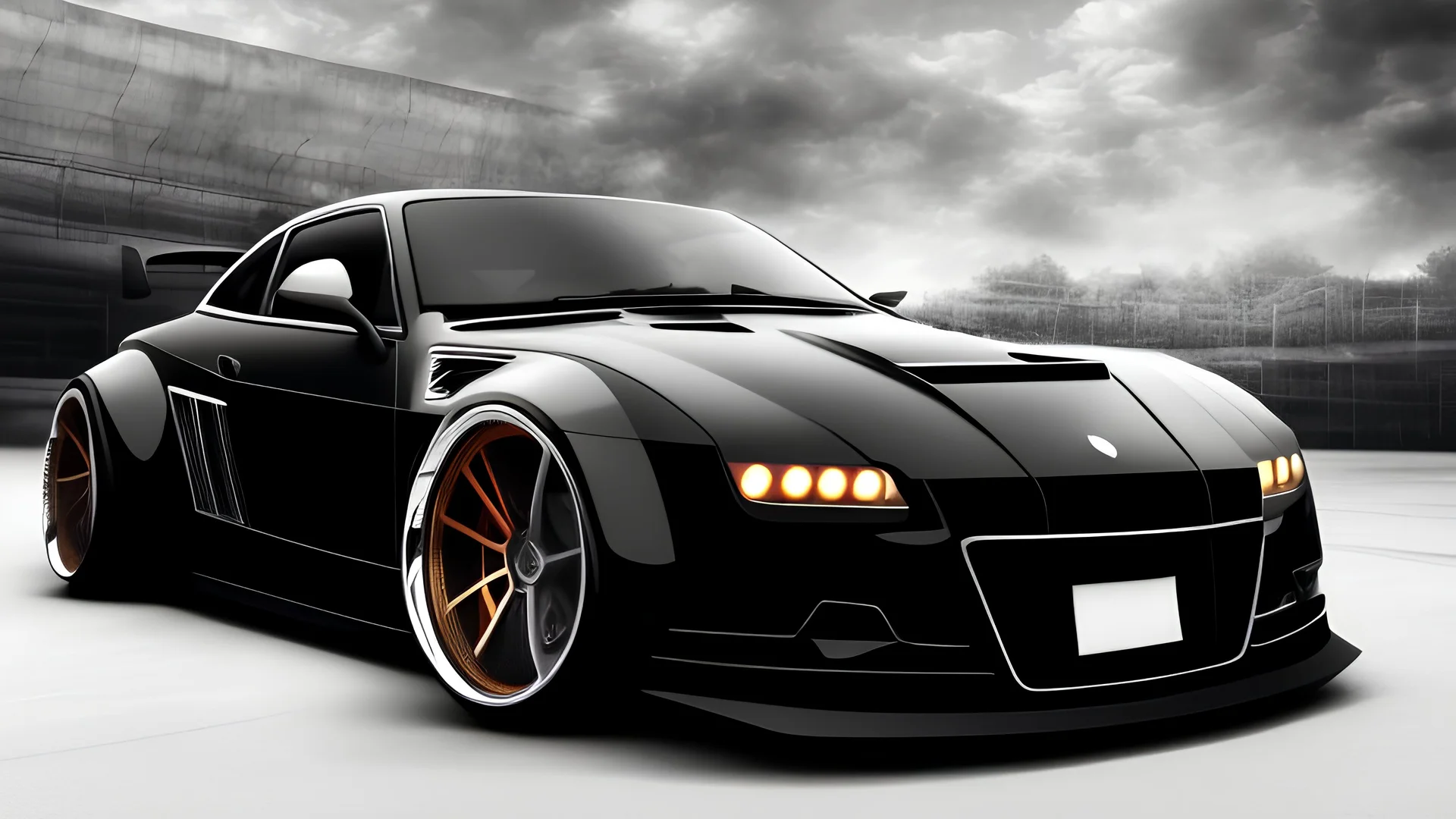 Gorgeous and expensive, black sports car with a big, black grill on the front, realistic, stylish