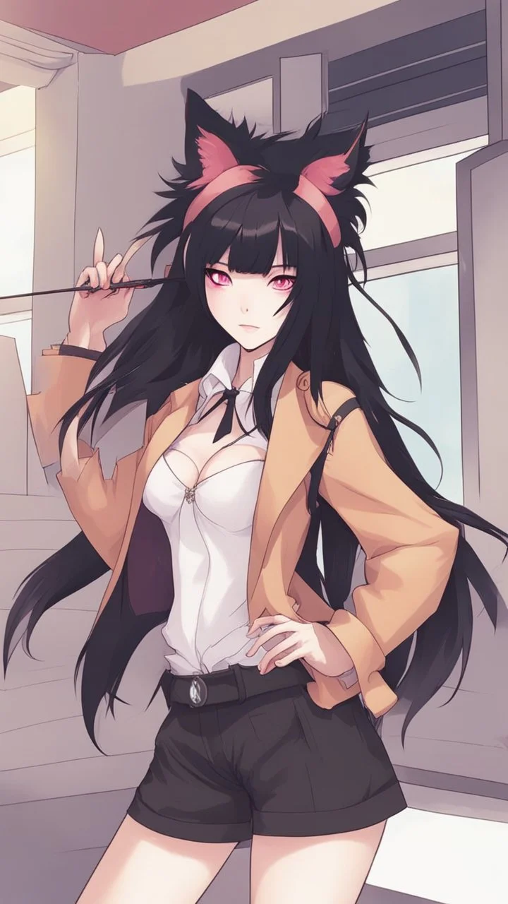 Ahri with black hair and Clothes and nine Sia