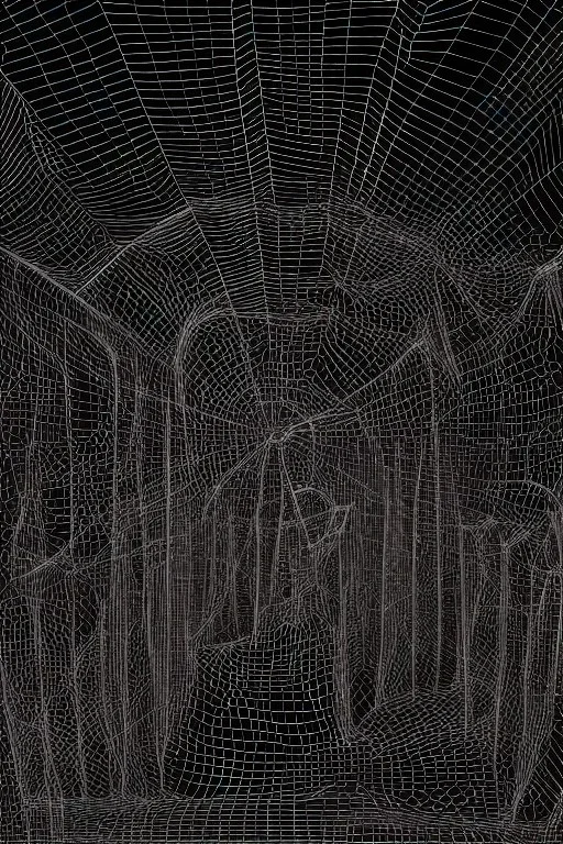 spiders in 3d scary dark room Escher style