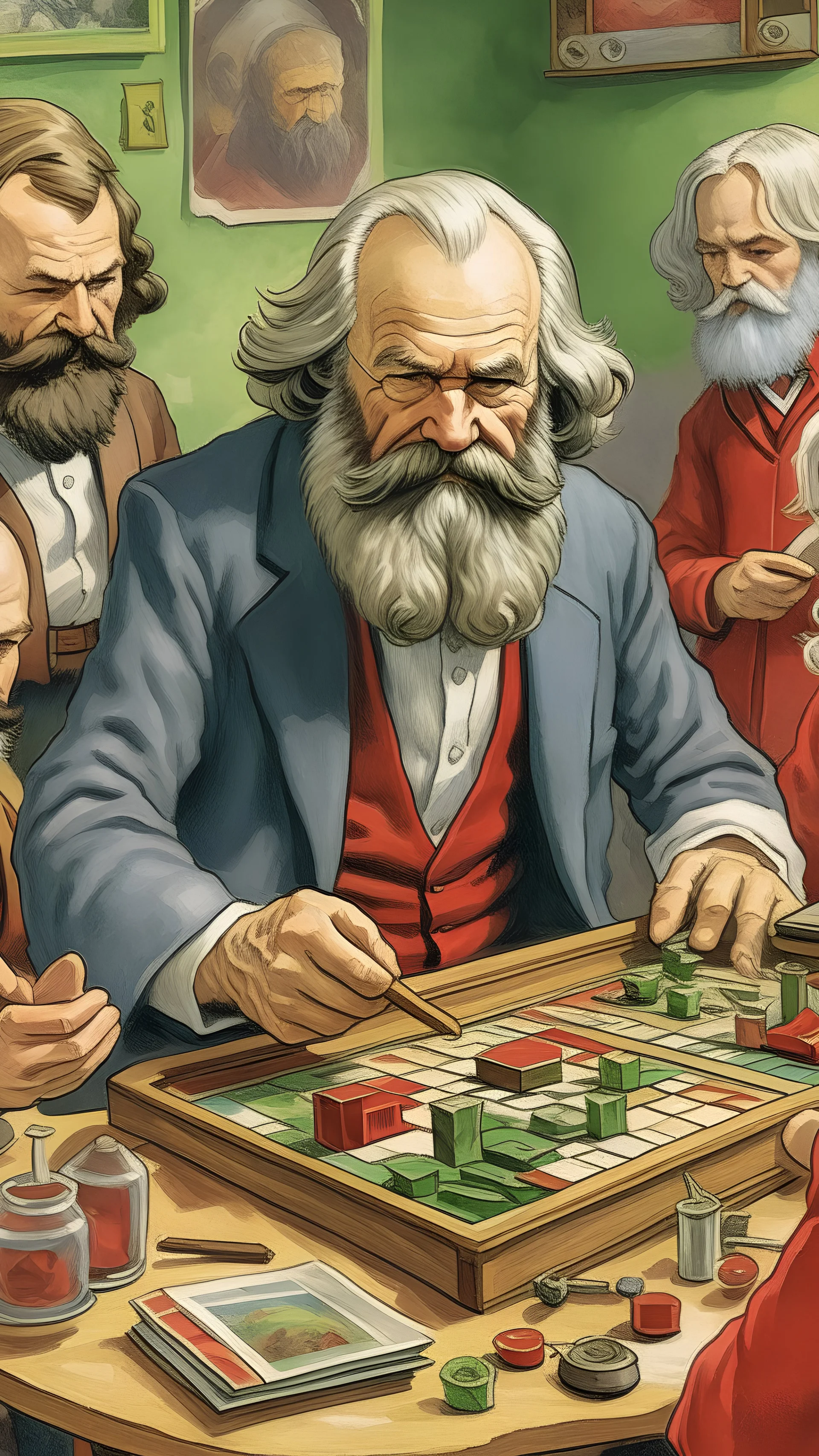 angry karl marx playing board games with friends