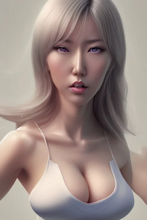 isometric clean art of super japanese woman hitomi tanaka, busty hitomi tanaka,. White clothes, soft lighting, soft pastel gradients, high definition, 3d icon clay render, blender 3d