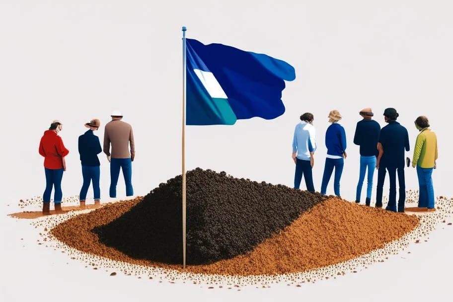 French flag near people talking about soil strategy