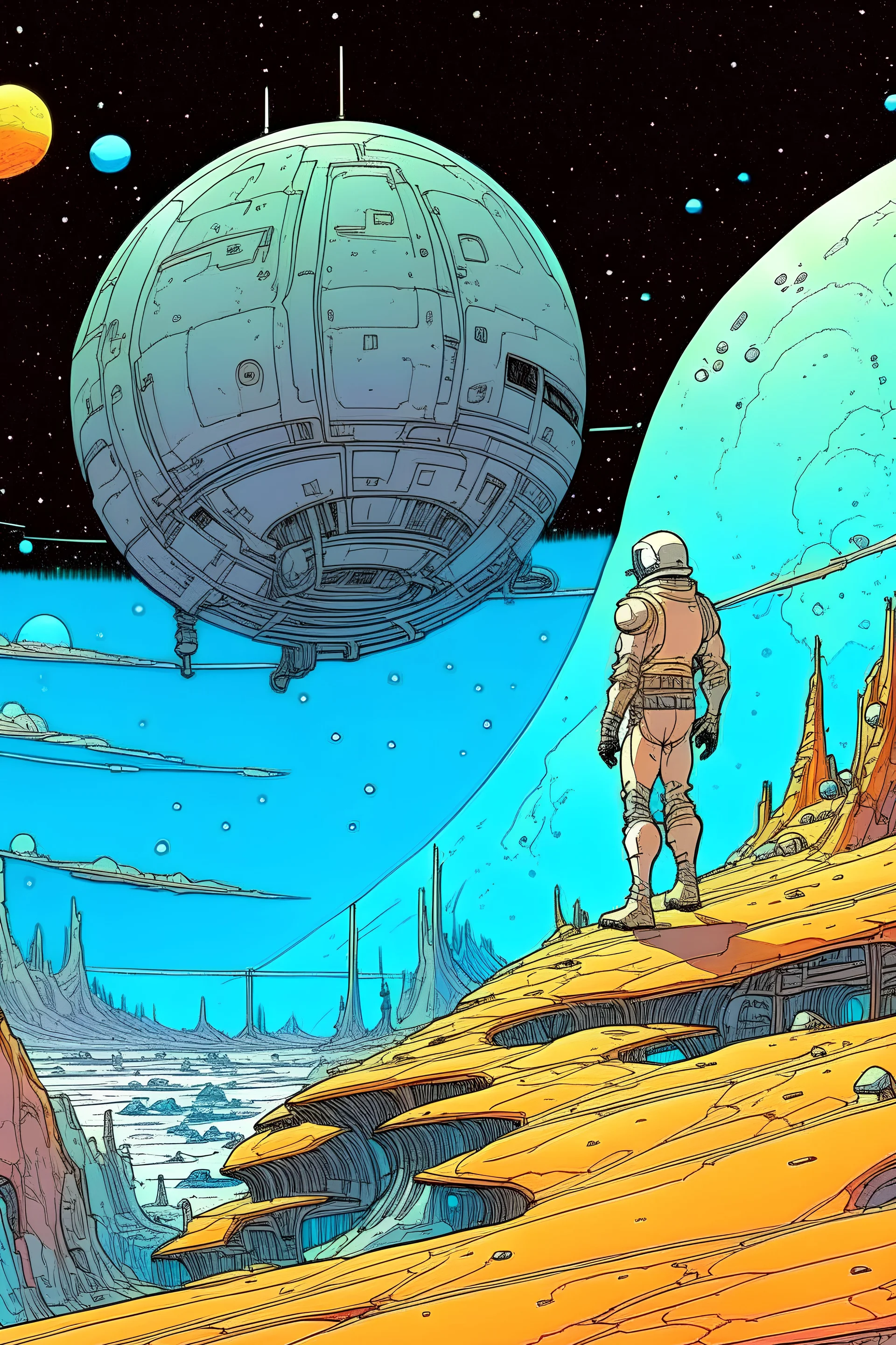 Space art in the style of moebius