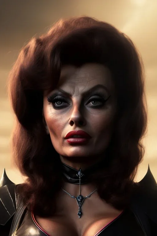 young sophia loren as evil queen in black leather, angry, stern look, volumetric lighting, particales,highly detailed,cinematic, deep colours,8