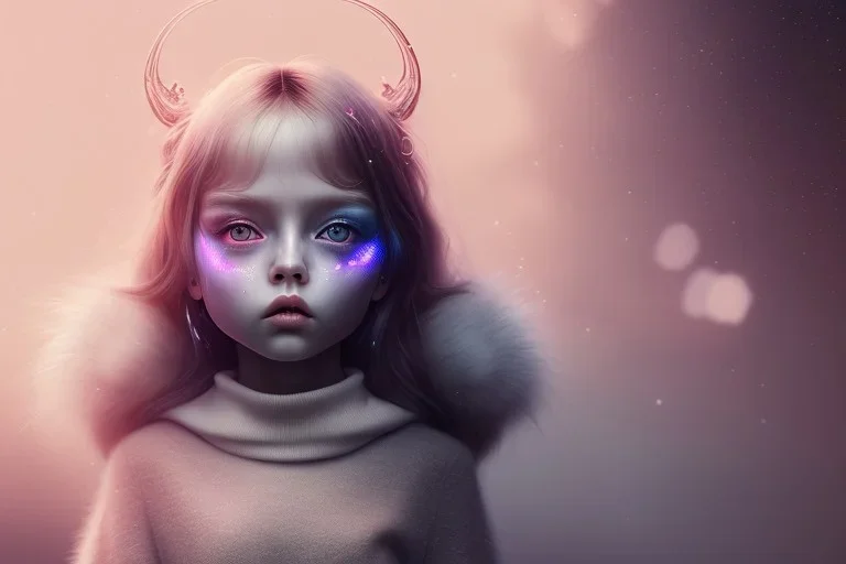 Little girl cutest AND softest creature in the world| large doll like eyes| supernatural and otherworldly| highly detailed vibrant fur| magical glowing trails| light dust| aesthetic| cinematic lighting| bokeh effect| mdjrny-v4 style