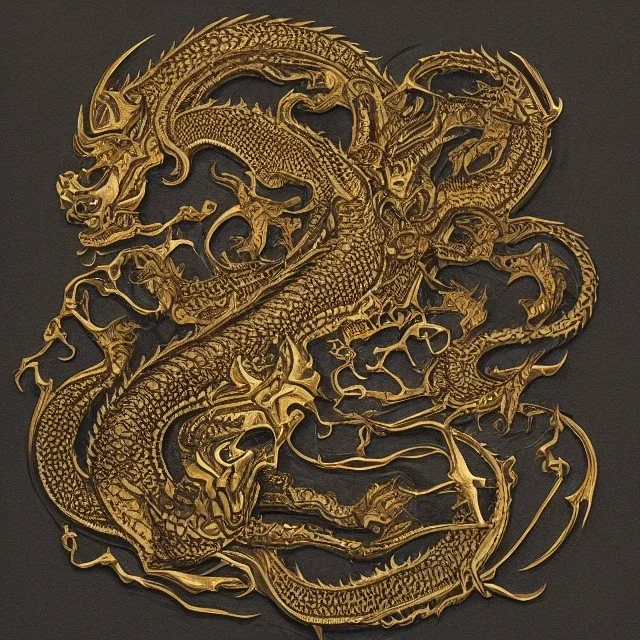 coaster of a dragon skull section, black and bronze paper, technical illustration, highly detailed, highly intricate, epic, infographic, marginalia; [filigree, fine metalwork, calligraphy]