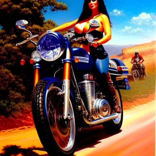 portrait of busty beautiful 'Female Rider on Akira's Bike',painting by Earl Norem, simon Bisley, evan lee, 86-86, oil on canvas, cinematic composition, extreme detail,fit full head inside picture,8k