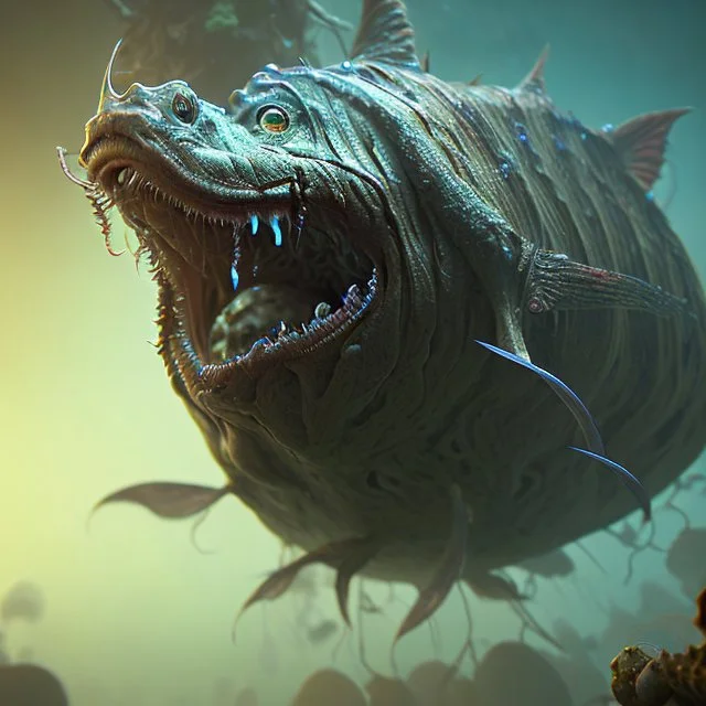 fluid ink angler fish creature, unreal engine 5, 8k resolution, photorealistic, ultra detailed