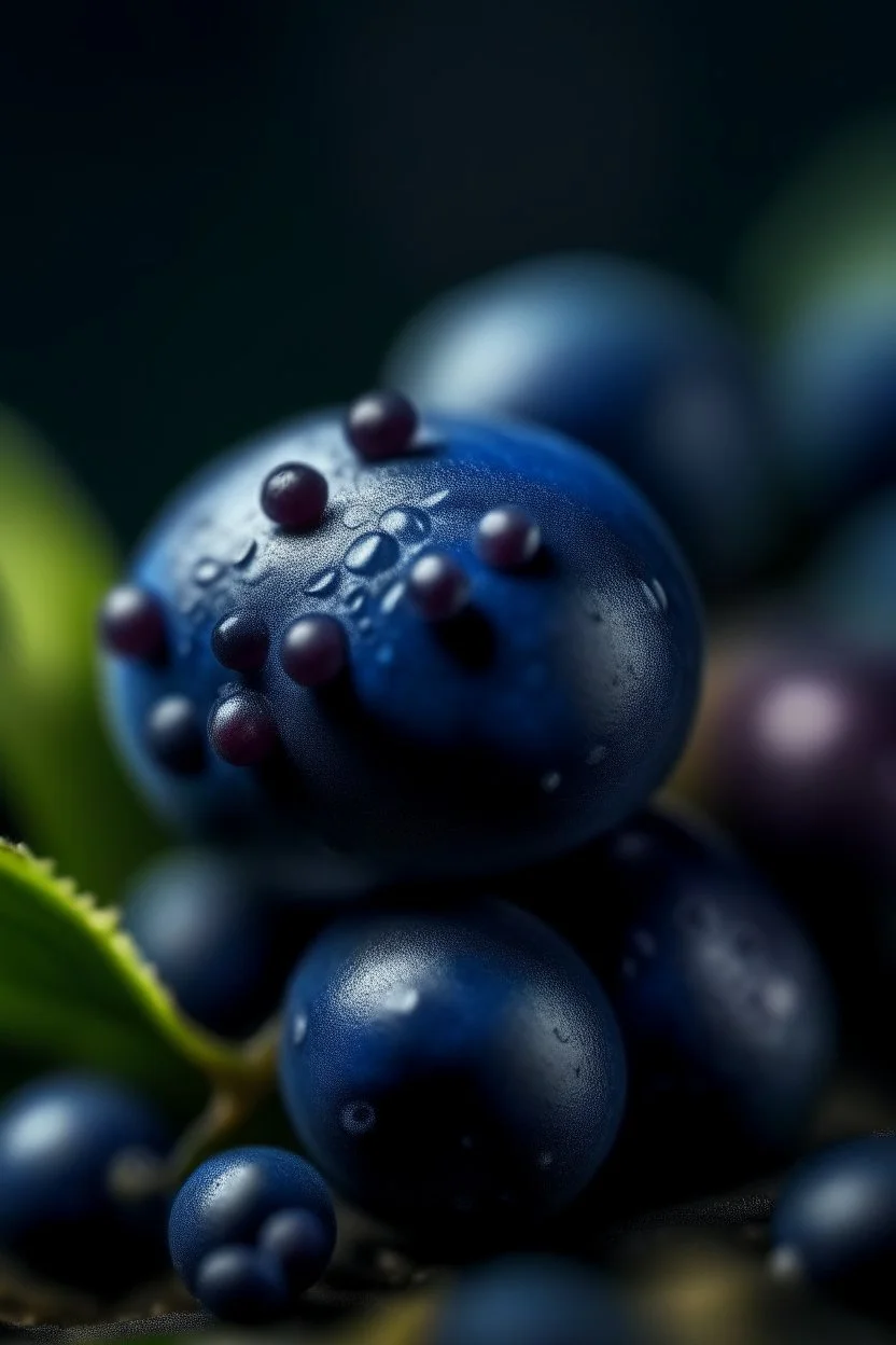 macro photo of blueberry, shot on Hasselblad h6d-400c, zeiss prime lens, bokeh like f/0.8, tilt-shift lens 8k, high detail, smooth render, down-light, unreal engine, prize winning