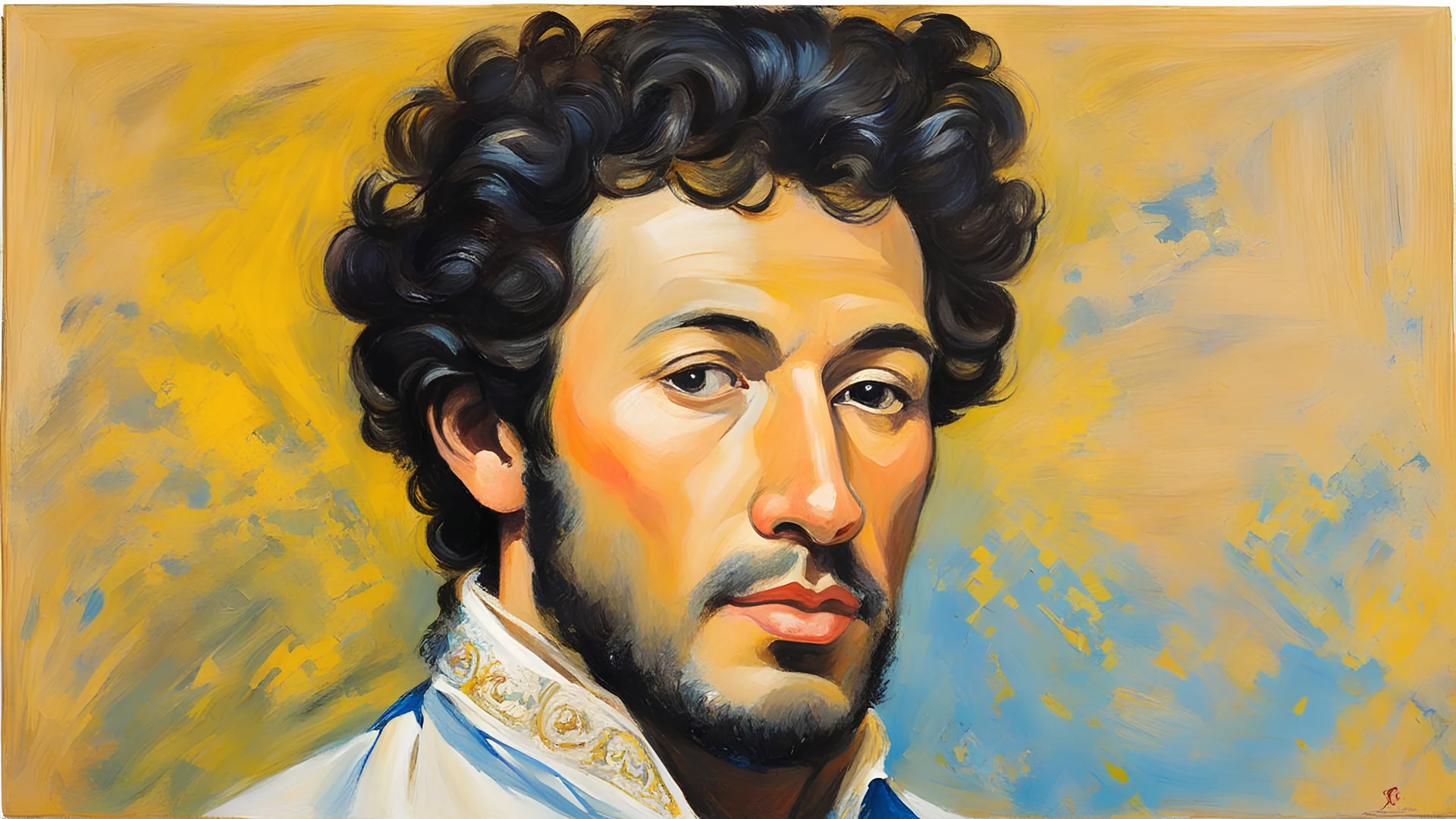 acrylic illustration, acrylic paint, oily sketch, (Alexander Sergeyevich Pushkin), detailed