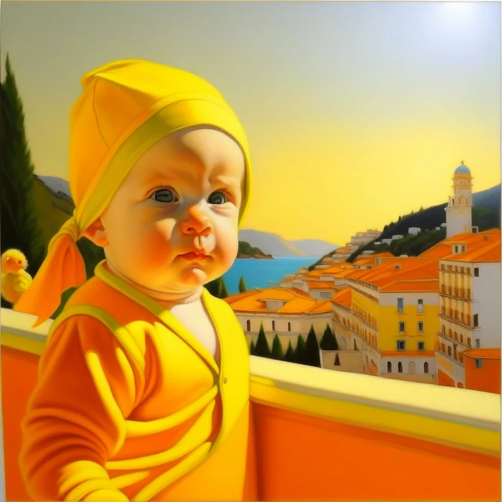 Neoclassicism realistic yellow orange cote d'azur sea baby