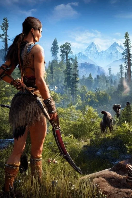 Full body portrait, painting, medium shot lady Style of Far Cry Primal