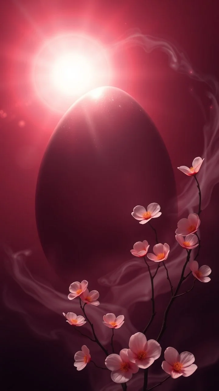 Resonant Flow that blossoms I am the Egg of Light and matter, Background of deep dark red