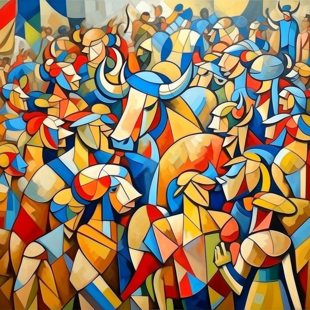 piccasso crowd people cubism with bull