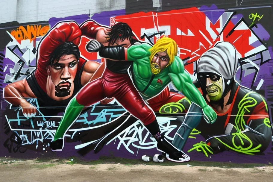 a wrestling graffiti mural wall