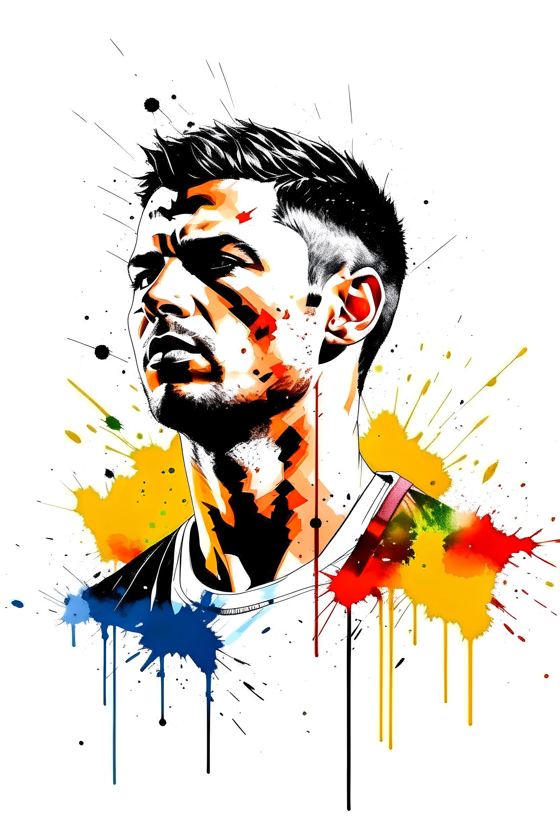 3cpo "Cristiano Ronaldo" , concept art, water color, water color effect, splash,use orang & black & white, logo design,white background,
