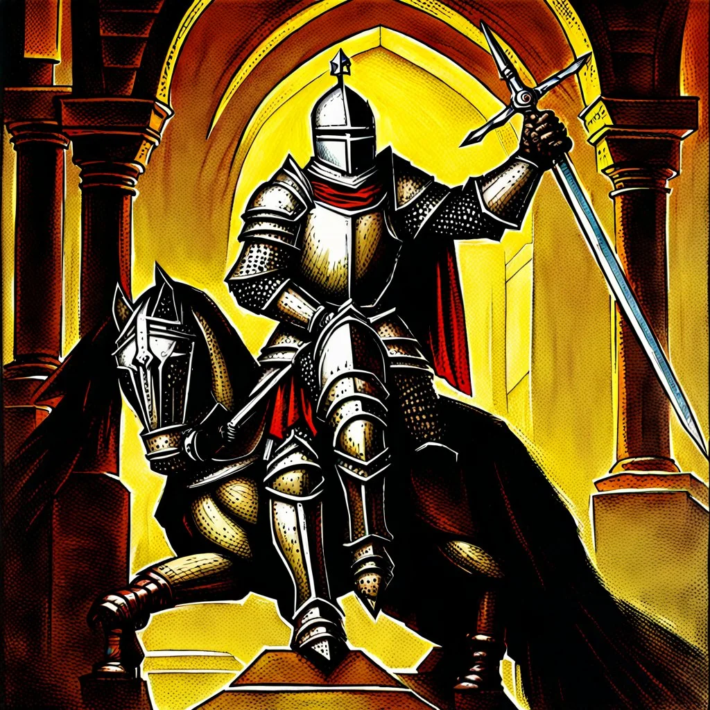 90's TCG art retro fantasy art of knight crusader