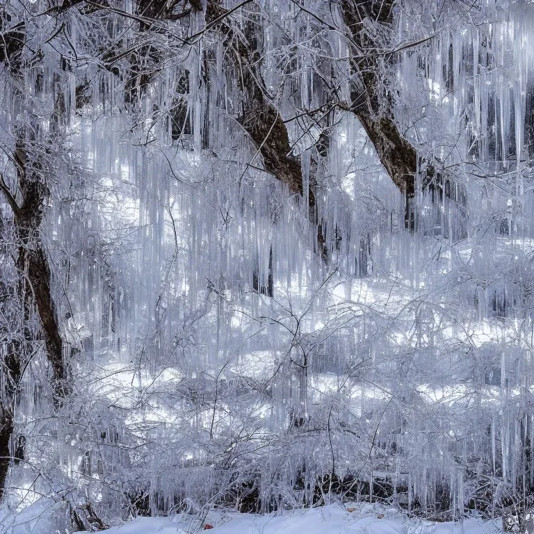 winter landscape, bells, glimmering, ice, crystals