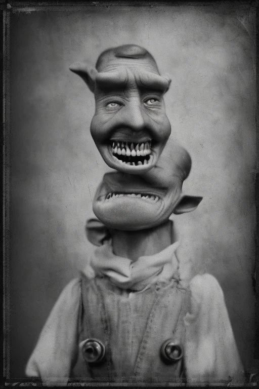 1900's black and white vintage photo, interior, teeth factory warehouse, unhappy stange long grey alien human hybrid creature with a family that is sad, captured on square format film, grainy, aged