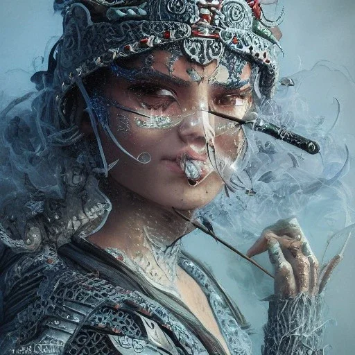 Insanely detailed photograph of an “portrait of a D&D fighter” with intricate Sombrero, intricate embroidered charo, mustachioed clear face and hyperdetailed painting by Ismail Inceoglu Huang Guangjian and Dan Witz CGSociety ZBrush Central fantasy art album cover art,8K, hdr, romantic, mysterious, ominous, cigar smoke, jewelry, comfort, natural eyes,naked,tasteful