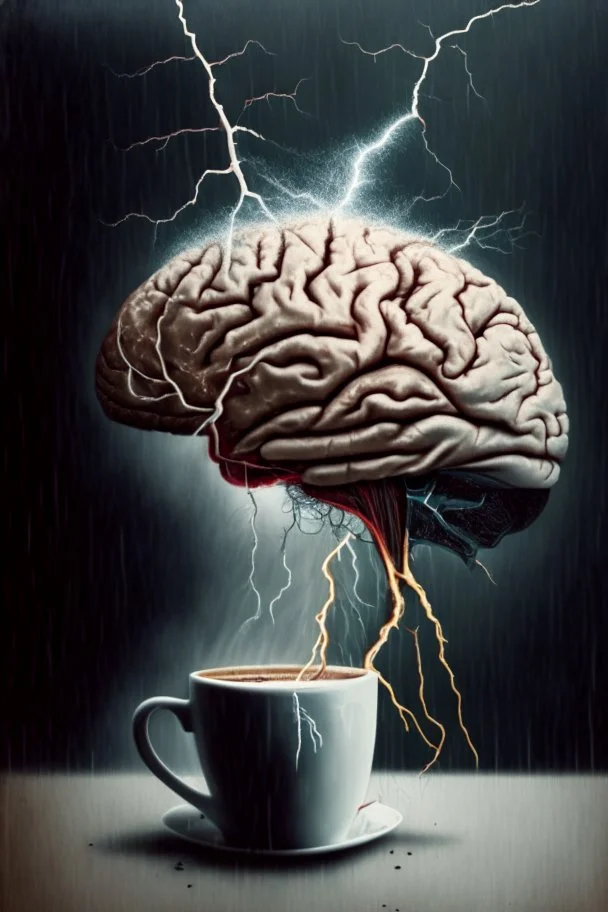 Brain sliced along the midline by a mad scientist drinking a coffee in a thunderstorm