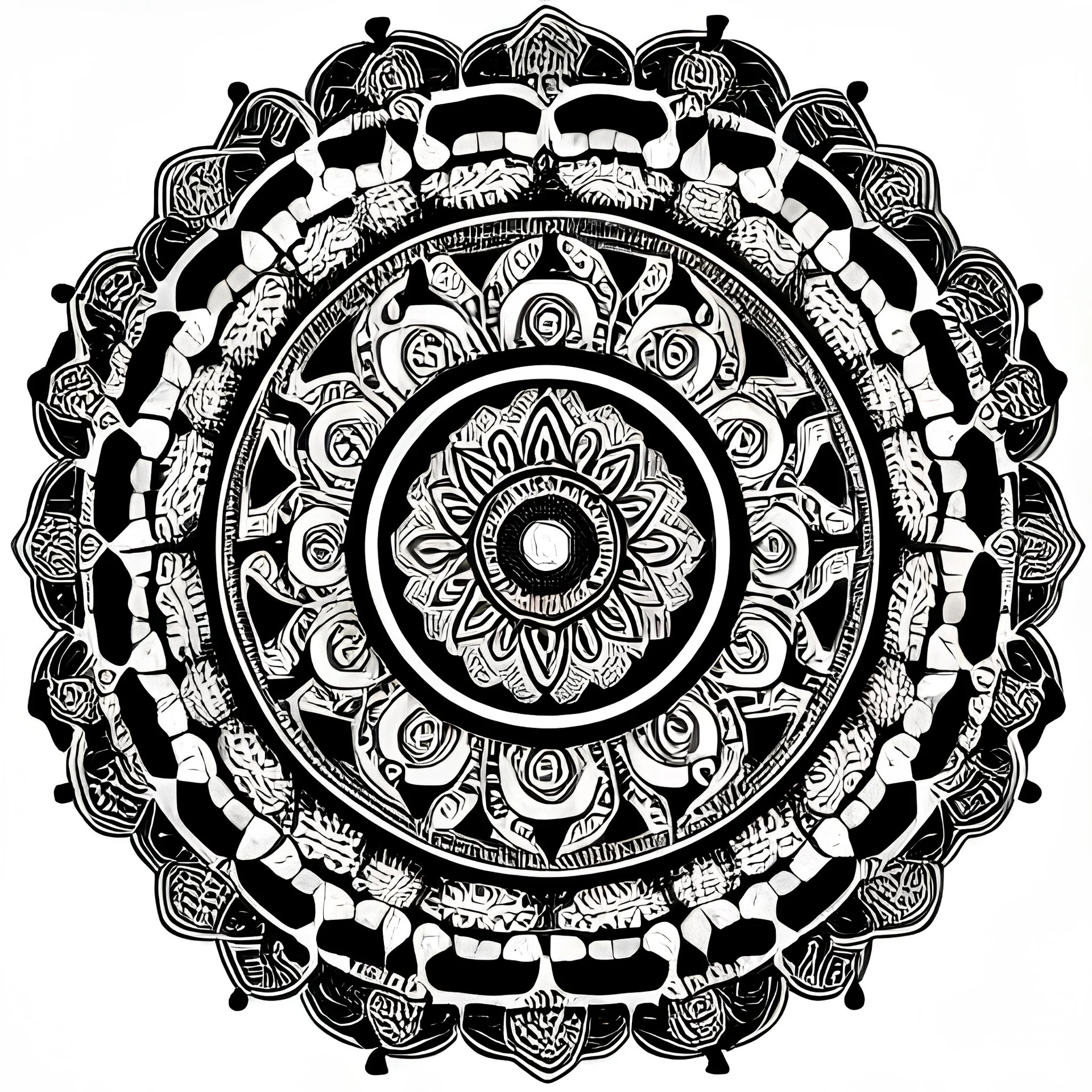 Intricate mandala design featuring celestial elements and geometric patterns, highly detailed, clear details, no residual items, smooth, digital art