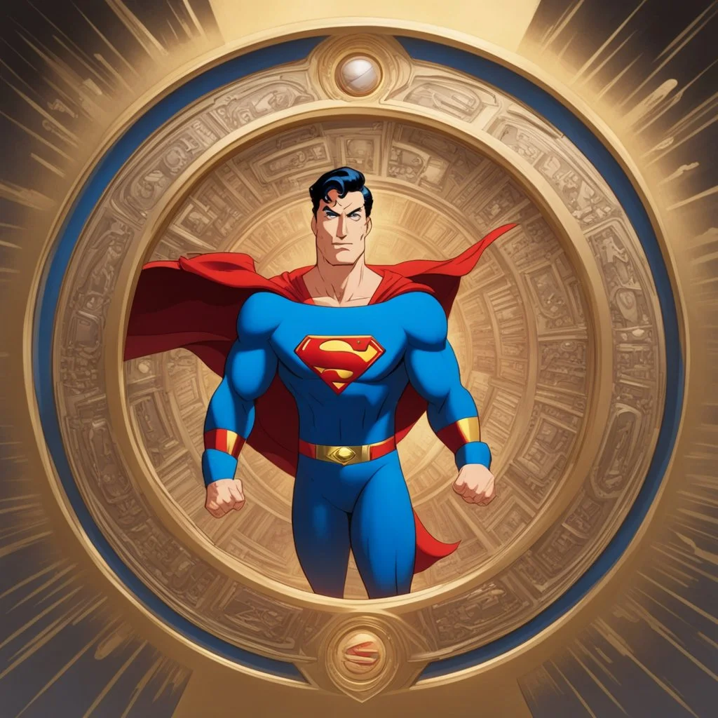 superman animated inside a golden medalion