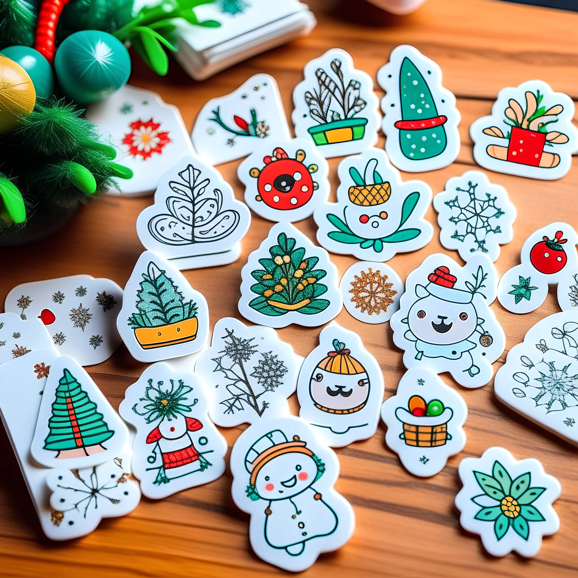 Introducing our festive collection of doodle hand-drawn holiday stickers, perfect for spreading cheer and spreading joy this season! From snowflakes and Christmas trees to candy canes and reindeer, our stickers are filled with whimsical illustrations that are sure to bring a smile to your face. Made with high-quality materials, these stickers are durable and easy to peel and stick, making them the perfect addition to your holiday cards, gifts, or decorations. Spread some holiday