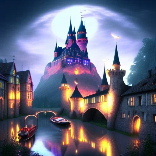 A magical gothic little town of witches with a castle and canals Nick Harris style