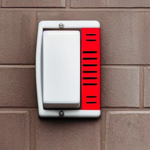 Fire alarm red notifier on wall