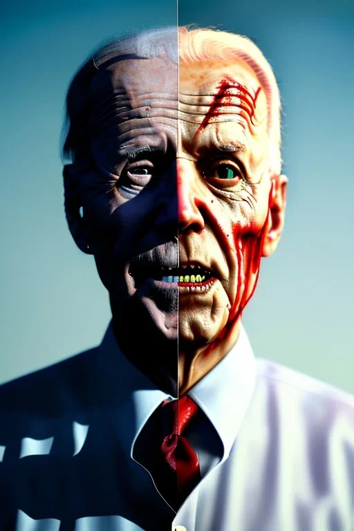 Ultra realistic image, joe biden zombie, zombie performance, skull, blood, torn arm, night, walking twisted, waist up view, thriller style, dark ambient, highly detailed, White House background, concept art, unreal engine 5, god rays, ray tracing, RTX, lumen lighting, ultra detail, volumetric lighting, 3d, finely drawn, high definition, high resolution.