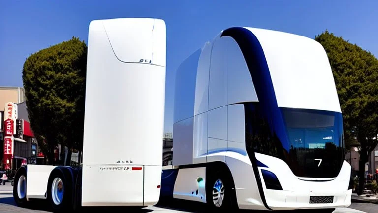 A Tesla semi-truck is parked, the 'Universal Studios Japan', in Osaka. CINEMATIC. WIDE ANGLE LENS. PHOTO REAL.