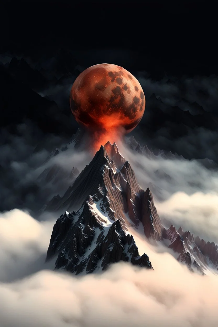 a mountain rises out of the mist into the night sky. at the peak, a dull clay ball is stuck on the mountain peak of the , insides spilling out and flowing down the mountainside. cinematic lighting, realism,HD, jordan grimmer, artstation, grim mood, from below camera angle. a masterpiece, 8k resolution, dark fantasy concept art, by Greg Rutkowski, dynamic lighting, hyperdetailed, intricately detailed, Splash screen art, trending on Artstation, deep color, Unreal Engine, volumetric ligting