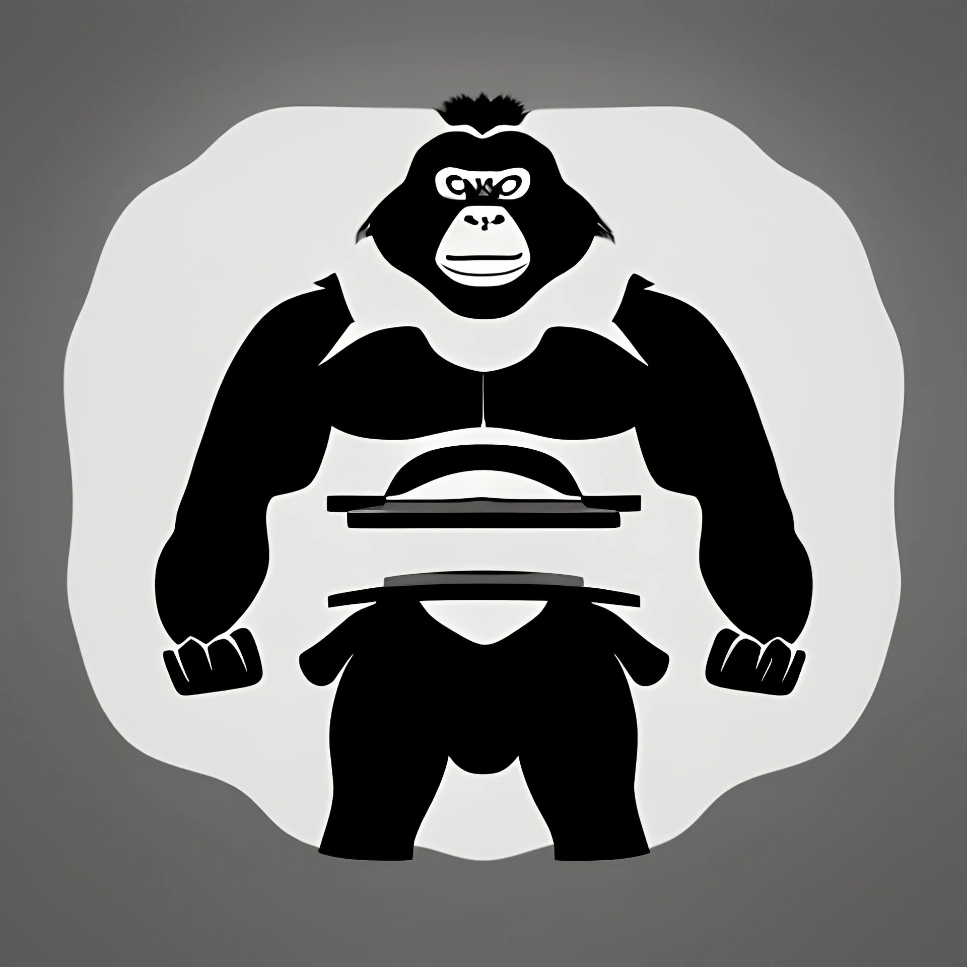 A flat vector icon of a Gorilla Samurai, black and white on a white background, highly detailed with bold black lines