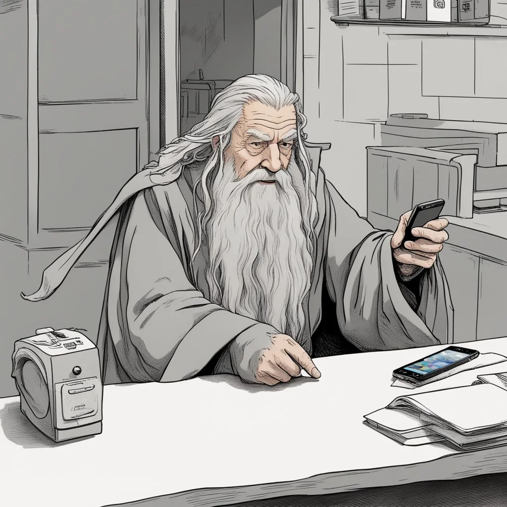 Gandalf purchasing a new smartphone.