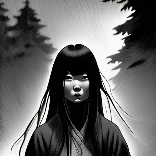 Sadako Yamamura (Ringu, 1998) ; screenshot, Dark Foggy Georgeous Horror Dark Fantasy Art by James Bousema, digital illustration, evil,wild, cold stare ,photo-realistic, 32K,dynamic colors,high details,high definition,crystal clear image,aspect ratio 33:1,DIGITAL ILLUSTRATION by James Bousema Modifiers: Nikon D850 elegant Award winning photography fantasy photorealistic very attractive