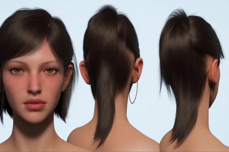 Female character 19 years Proportions of the character the head-to-body ratio . Create a distinctive silhouette that helps the character stand out and be easily recognizable Design the character's face, including the shape of the head, eyes, eyebrows, nose, mouth, and ears. Consider the . Front, Side, and Back Views: Provide multiple views of the character, including front, side, and back mode sheet .