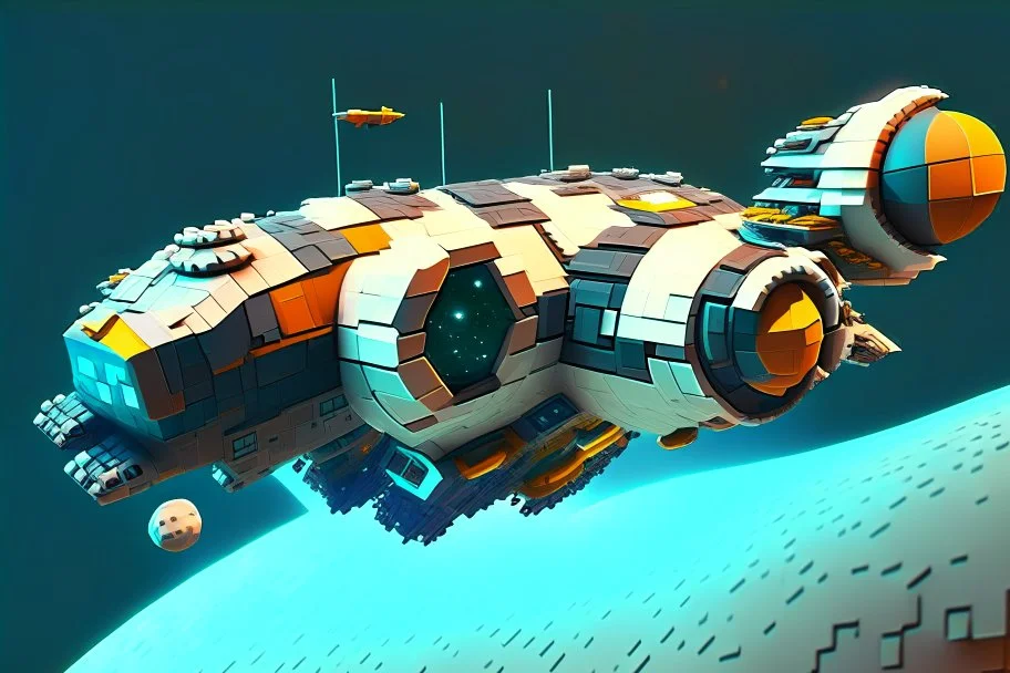 Spaceship, Over Planet, Modern Spaceship, Blocky,